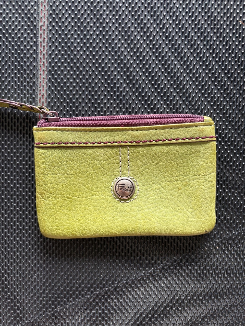 FOSSIL lime green leather mini coin purse Y2K wallet card holder